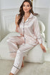 Contrast Piping Button-Up Top and Pants Pajama Set - Fashorio