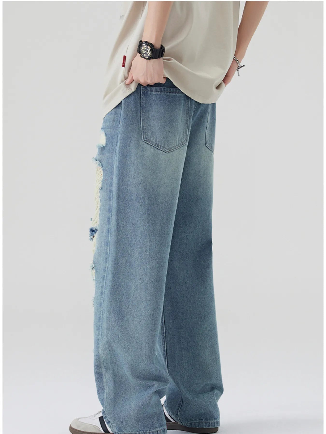 Men's Full Size Distressed Wide Leg Jeans Plus Size - Fashorio