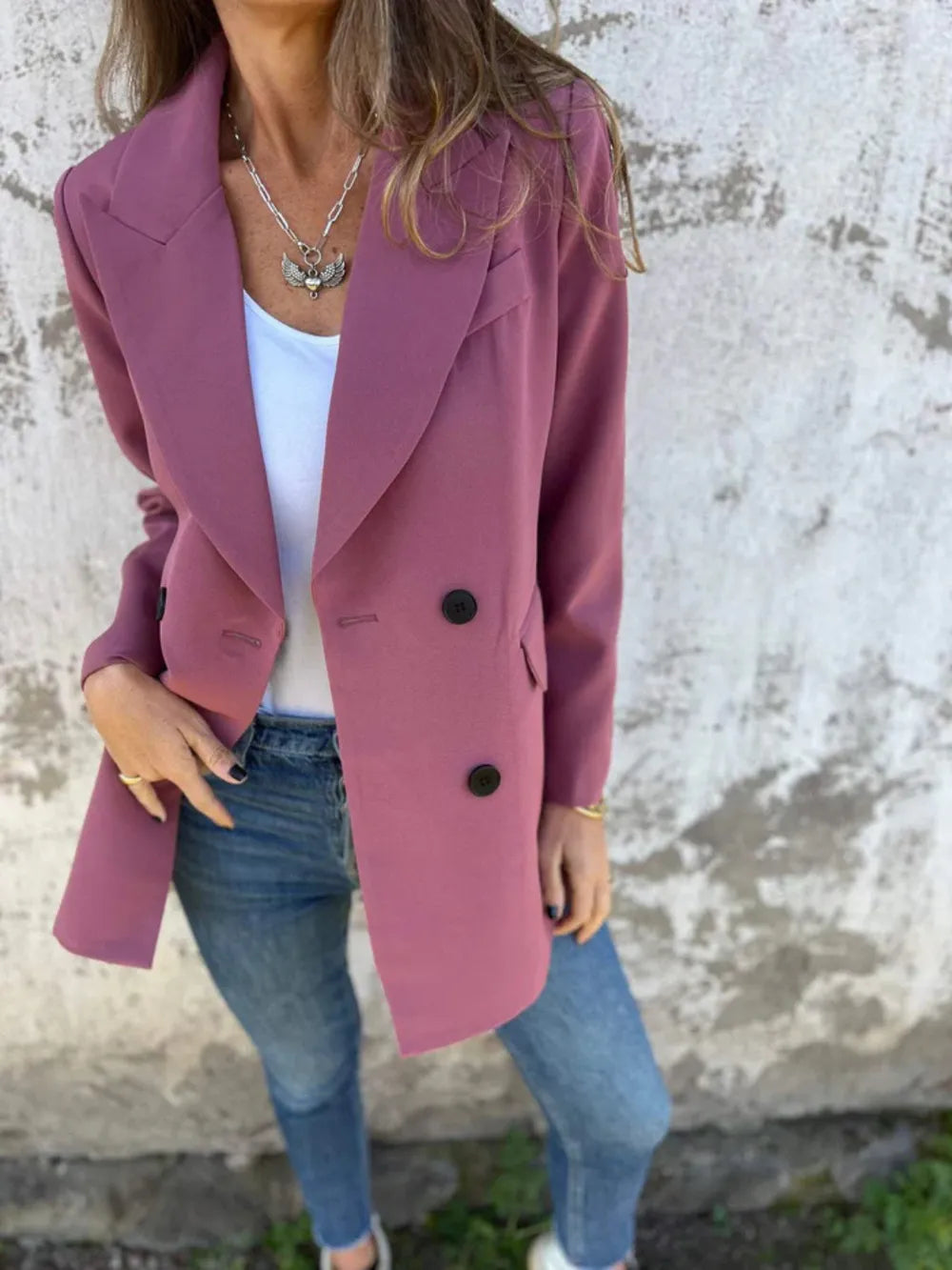Full Size Collared Neck Long Sleeve Blazer - Fashorio