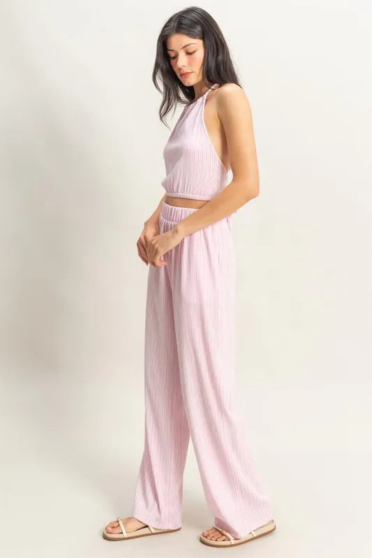 HYFVE Striped Halter Neck Top and Pants Set - Fashorio