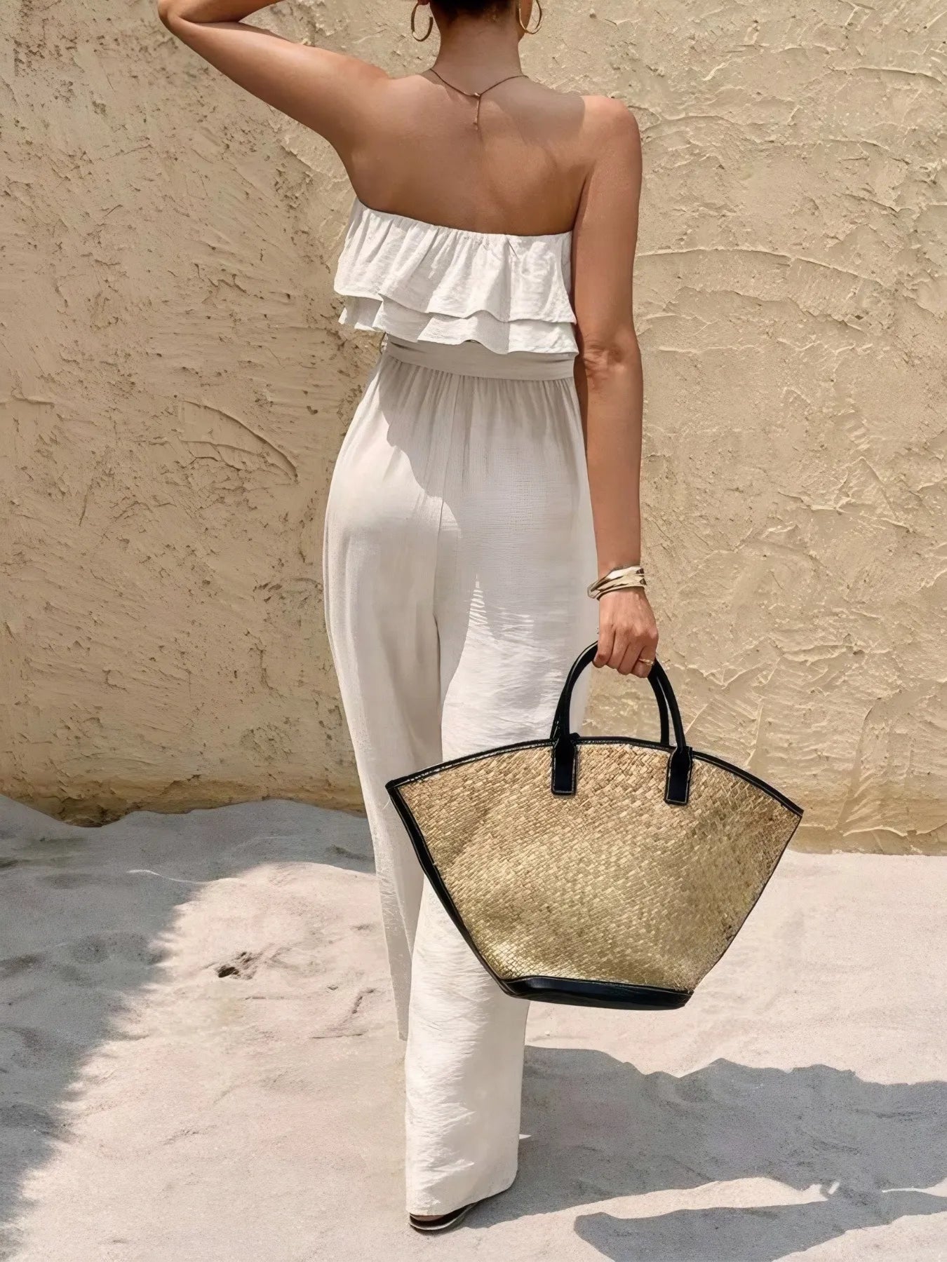 Off-Shoulder Ruffled Wide Leg Jumpsuit - Fashorio