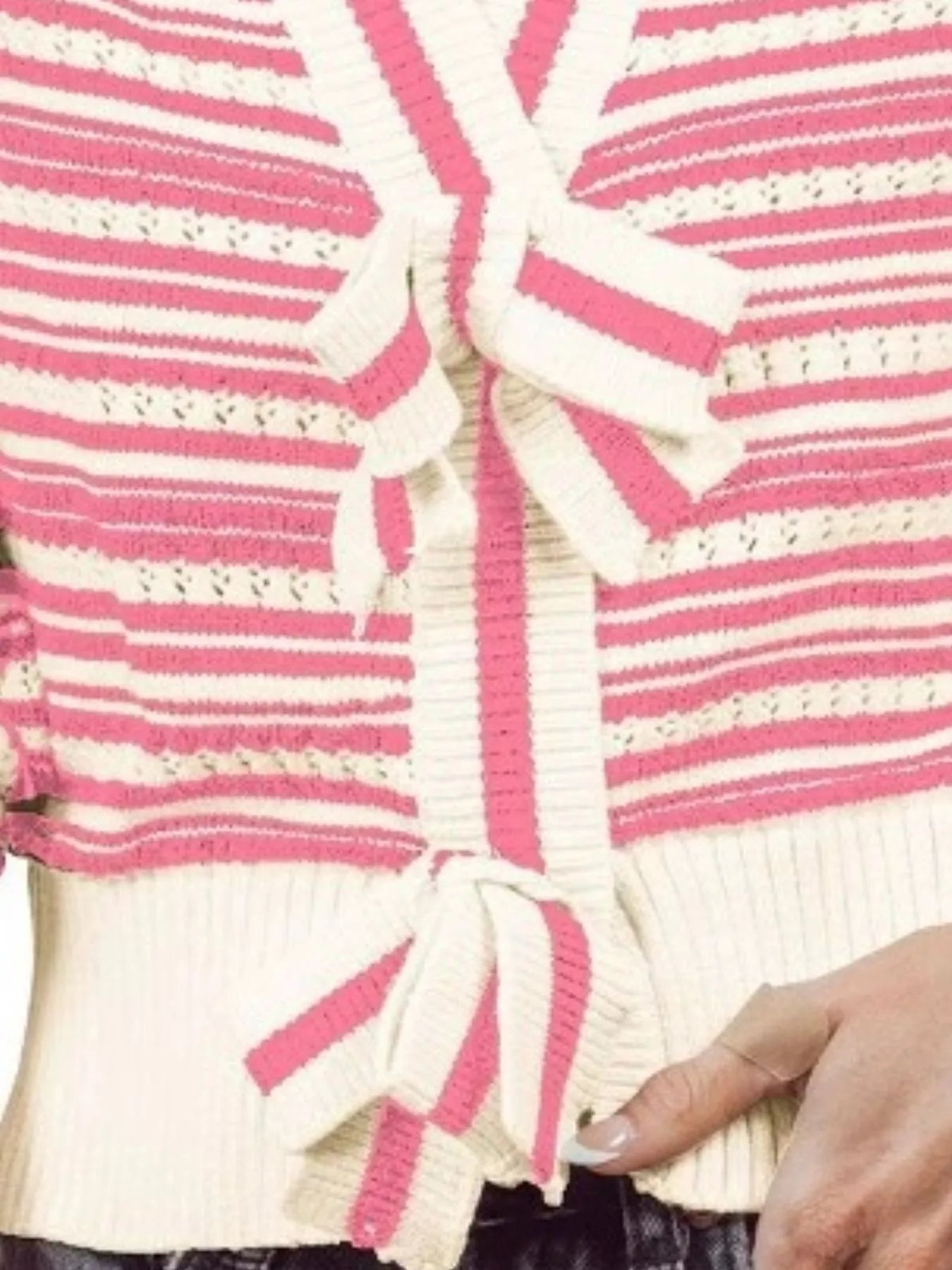 Striped V-Neck Tie-Front Cardigan - Fashorio