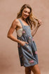 BiBi Flower Printed Wide Strap Denim Overalls - Fashorio