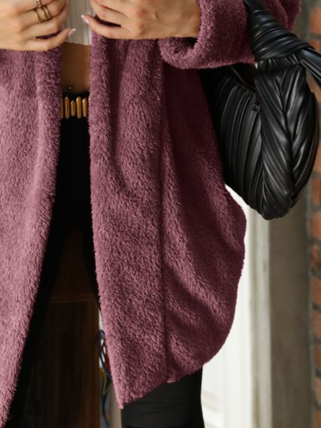Open Front Hooded Teddy Coat - Fashorio