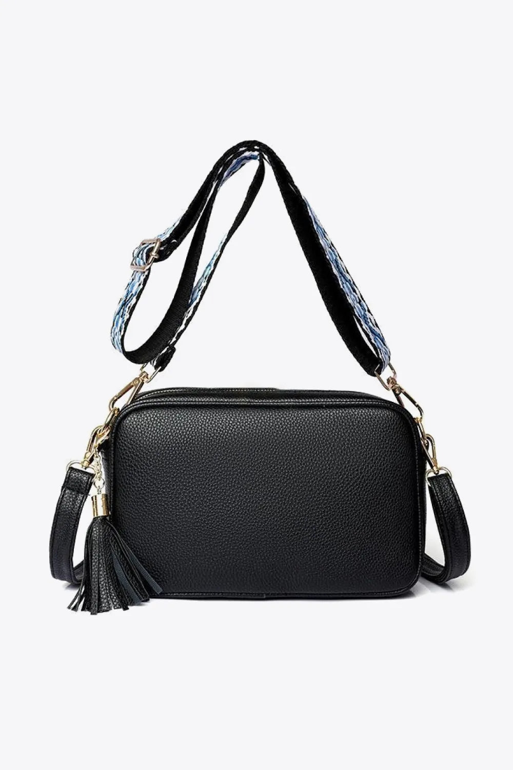 PU Leather Tassel Crossbody Bag Black One Size - Fashorio