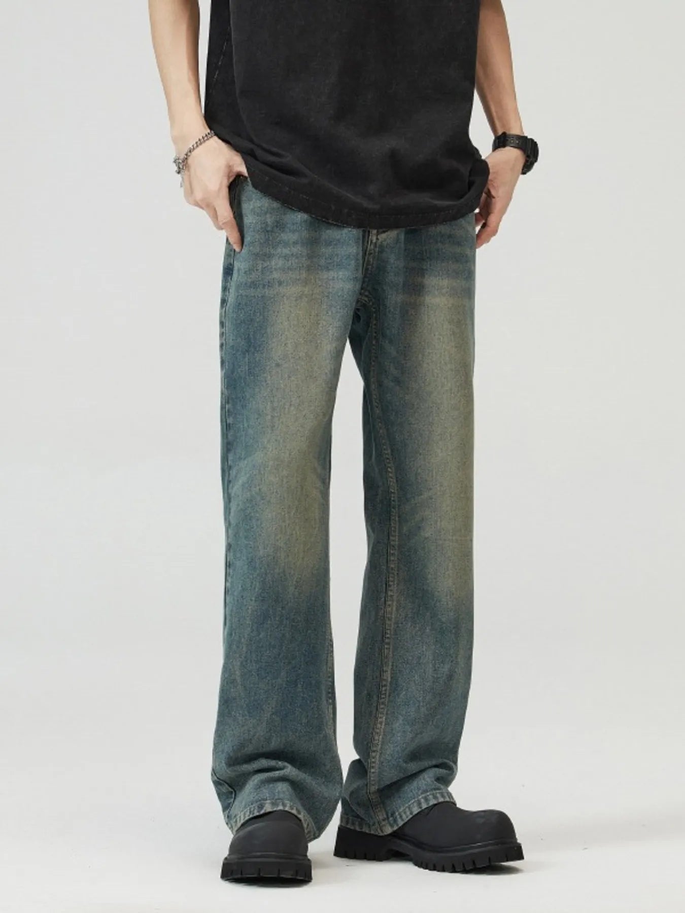 Men's Full Size Washed Straight Leg Jeans Plus Size - Fashorio