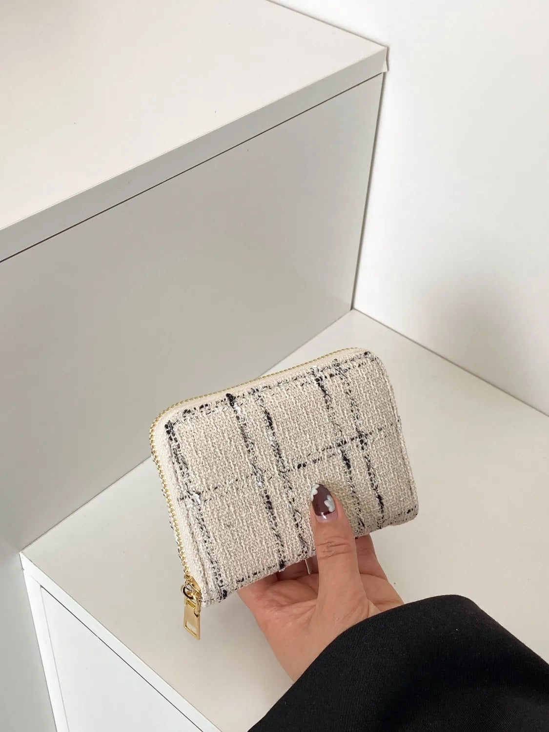 Plaid Polyester Card Case Beige One Size - Fashorio