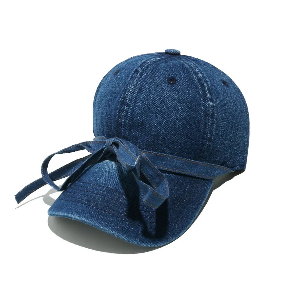 Washed Bow Denim Baseball Cap - Fashorio