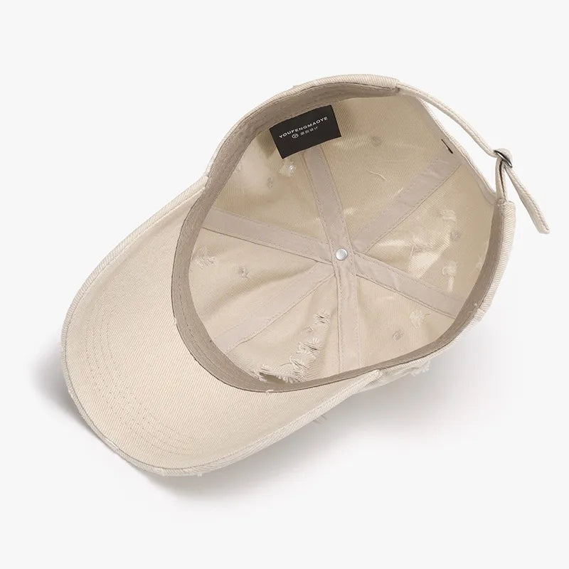 Distressed Adjustable Cotton Baseball Cap - Fashorio