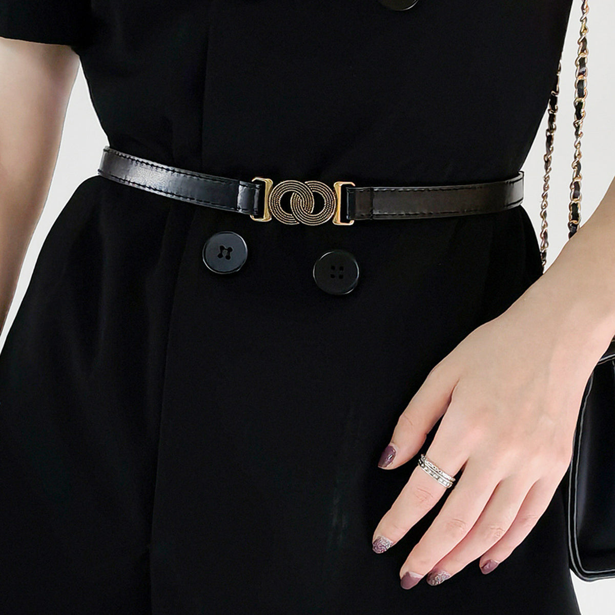 Alloy Buckle PU Belt Black One Size - Fashorio