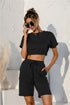 Short Sleeve Cropped Top and Drawstring Shorts Lounge Set - Fashorio