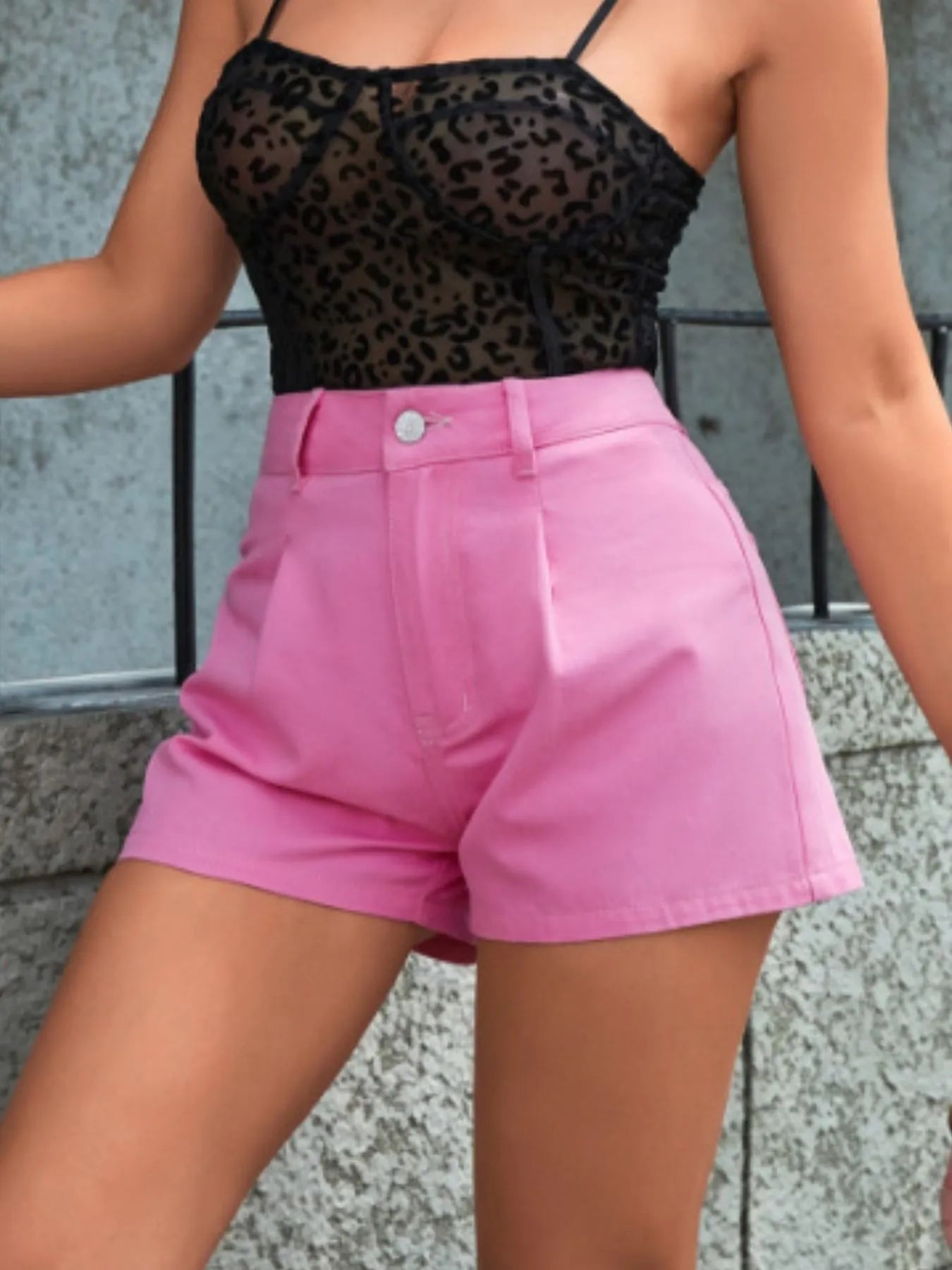 High-Waisted Denim Shorts - Fashorio