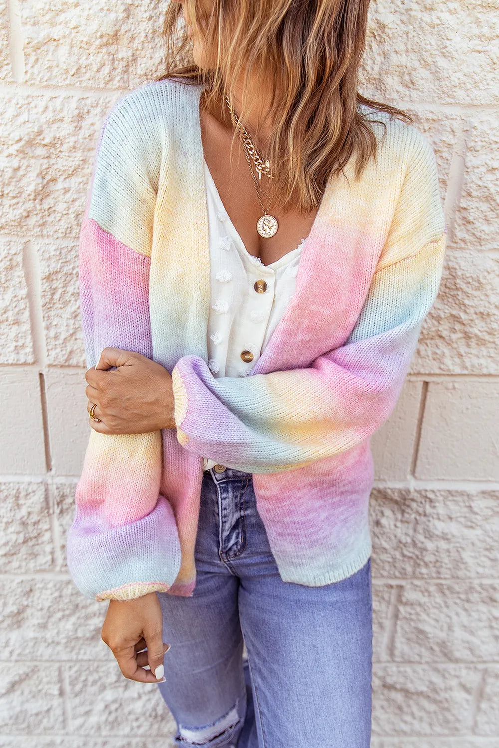 Gradient Open Front Drop Shoulder Cardigan - Fashorio