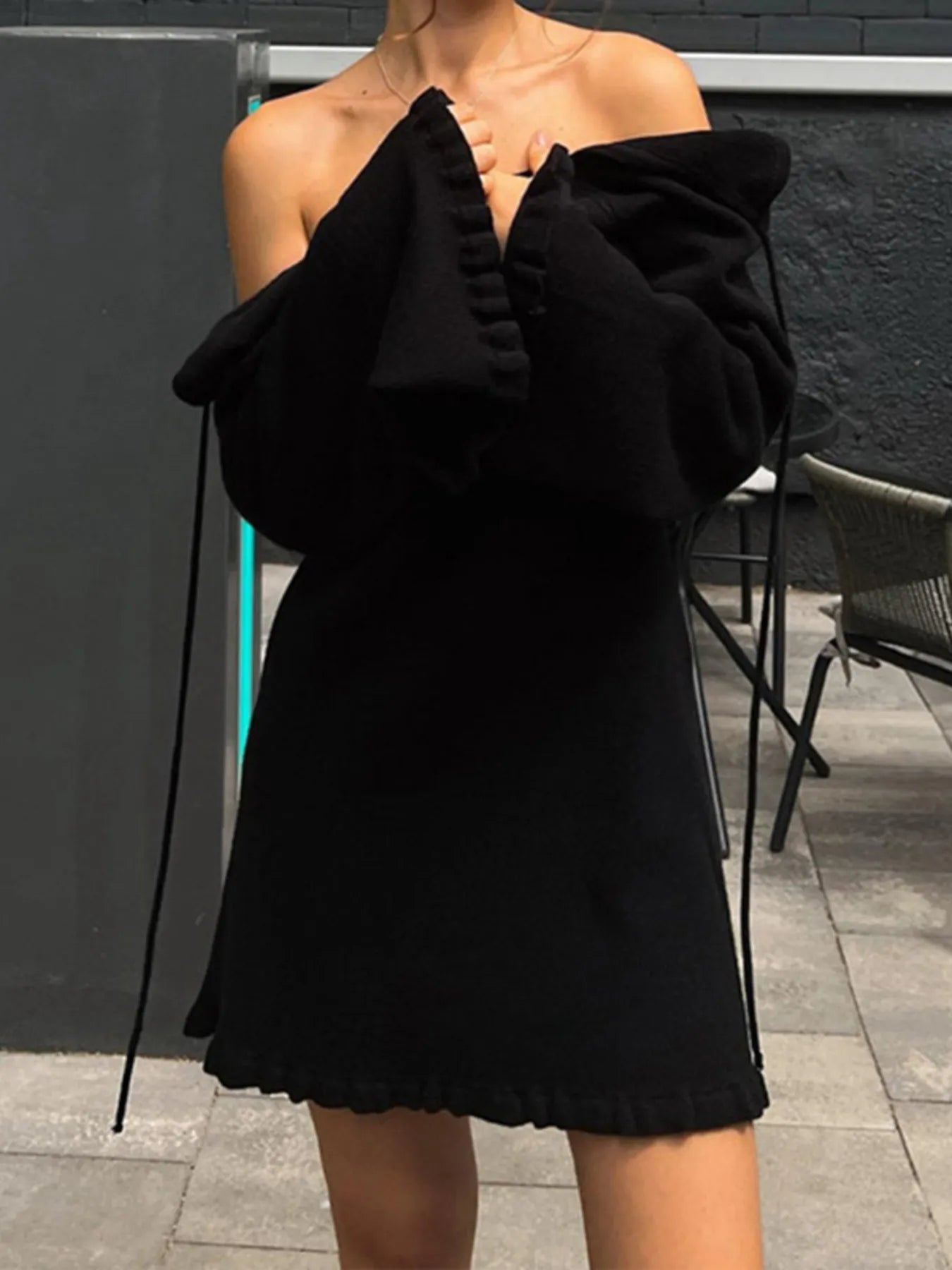 Long Sleeve Backless Sweater Dress Black - Fashorio