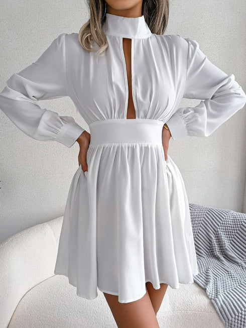 Cutout Turtleneck A-Line Mini Dress - Fashorio