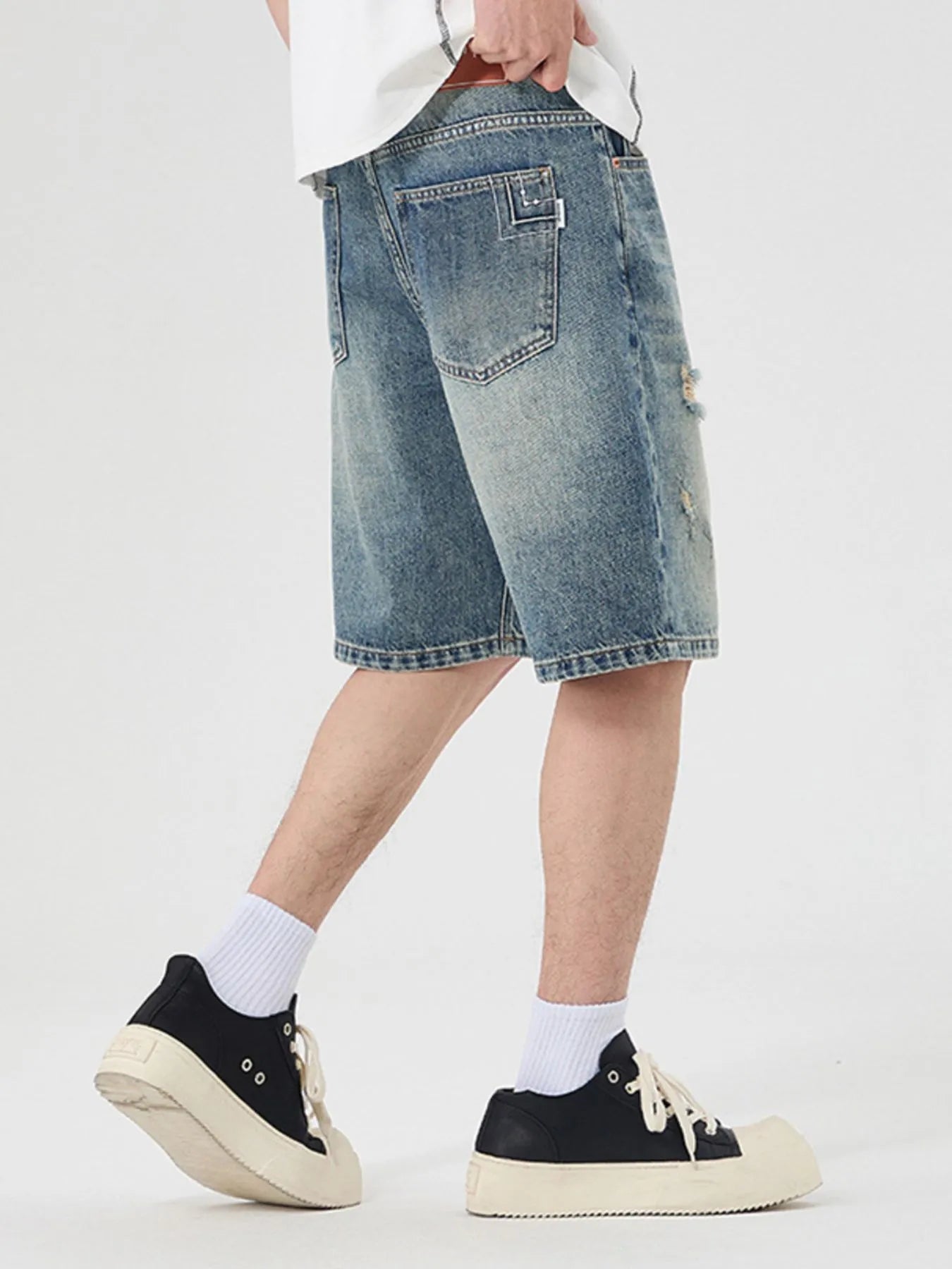 Men's Distressed Wide Leg Denim Shorts - Fashorio