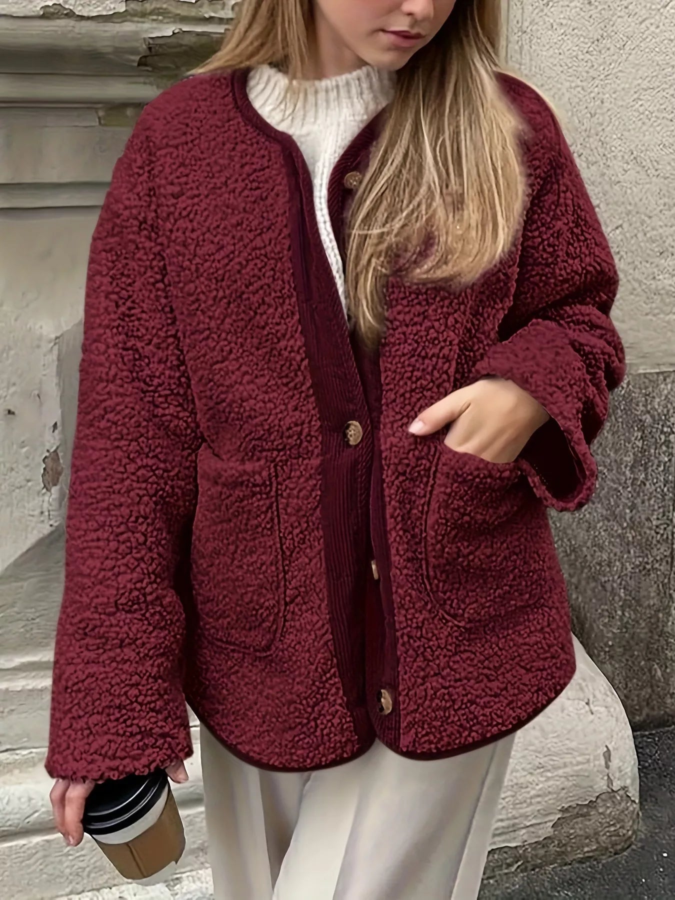 Sherpa Button-Up Outerwear - Fashorio