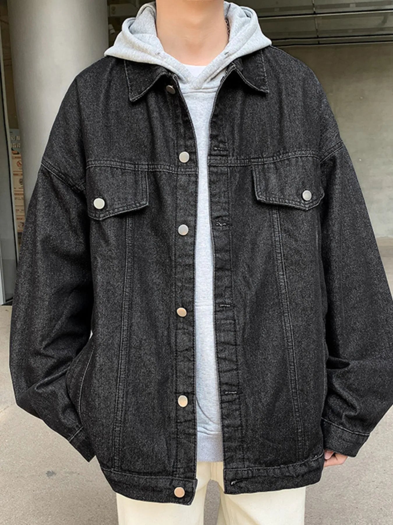 Men's Full Size Button Up Long Sleeve Denim Jacket Plus Size - Fashorio