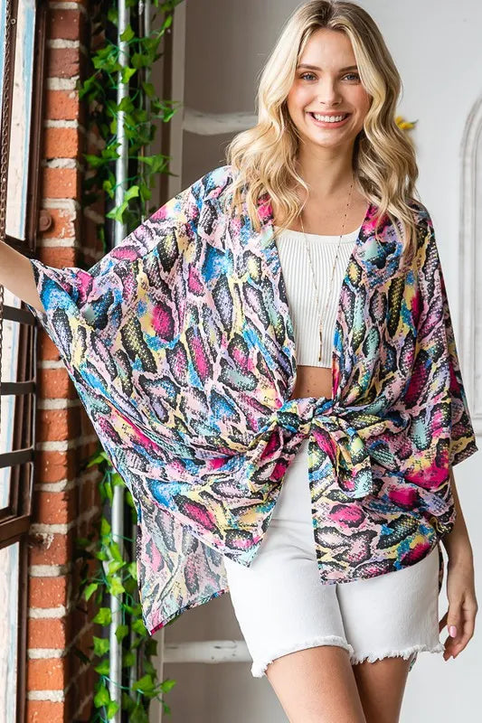 Heimish Full Size Multi Color Snake Open Cardigan Plus Size - Fashorio