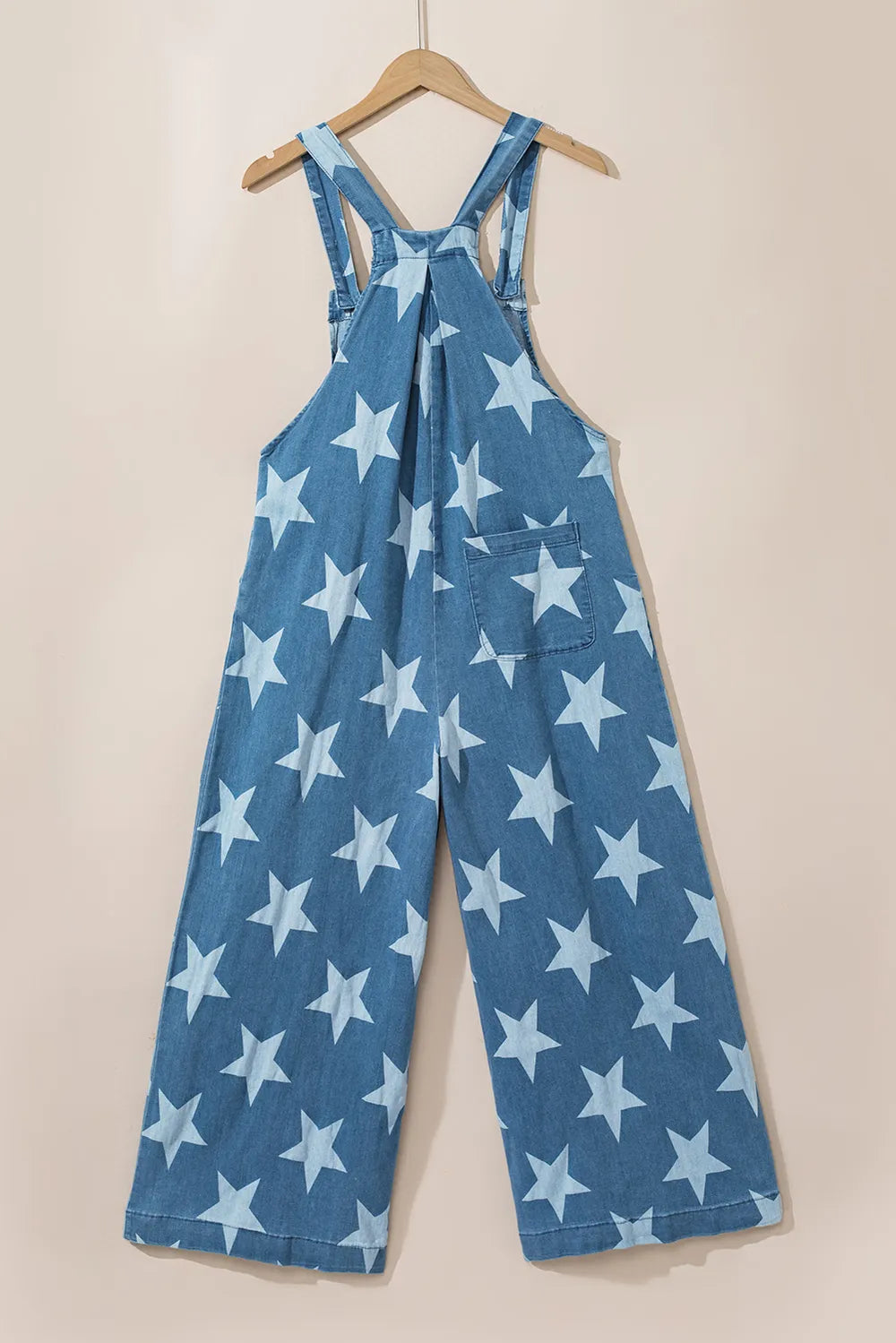 Star Print Buttoned Strap Wide Leg Denim Overalls - Fashorio