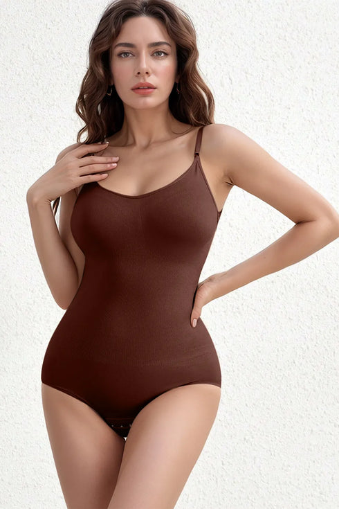 Basic Bae Full Size Scoop Neck Butt Lifting Bodysuit Brown - Fashorio