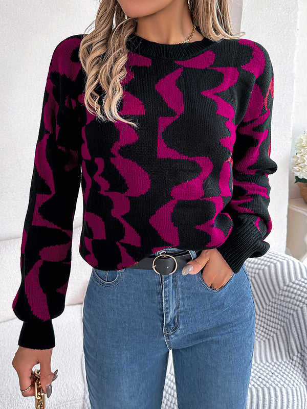 Round Neck Long Sleeve Sweater Deep Rose - Fashorio