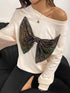Sequined Bow Round Neck Sweatshirt - Fashorio
