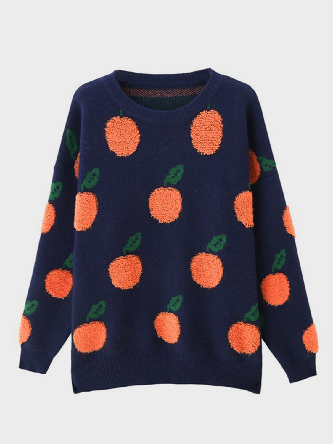 Printed Round Neck Drop Shoulder Sweater - Fashorio