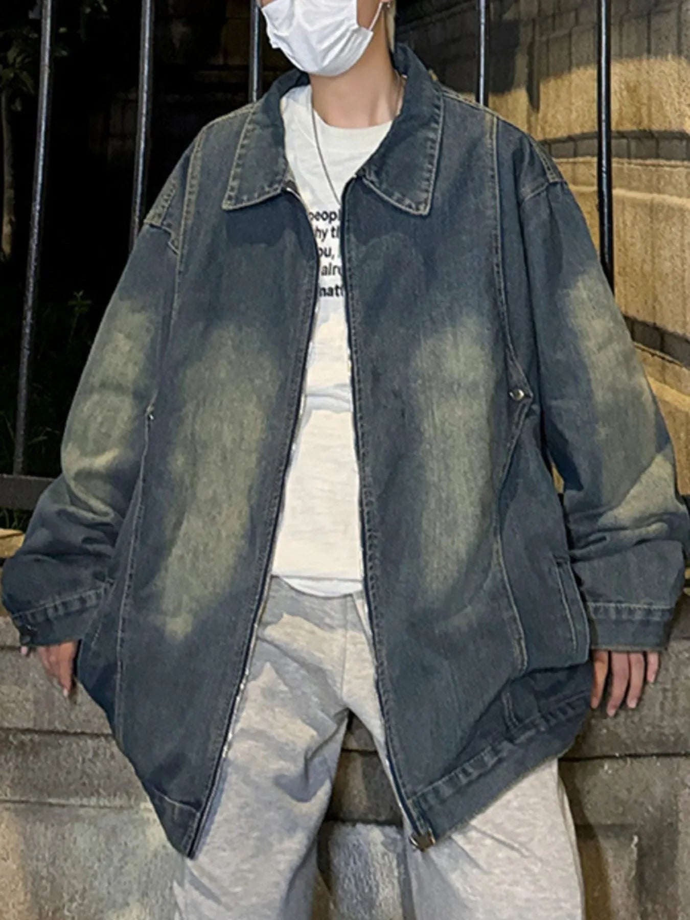 Men's Full Size Zip Up Long Sleeve Denim Jacket Plus Size - Fashorio