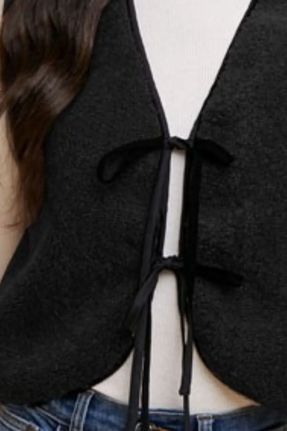 Annie Wear V-Neck Tie Detail Vest Coat - Fashorio