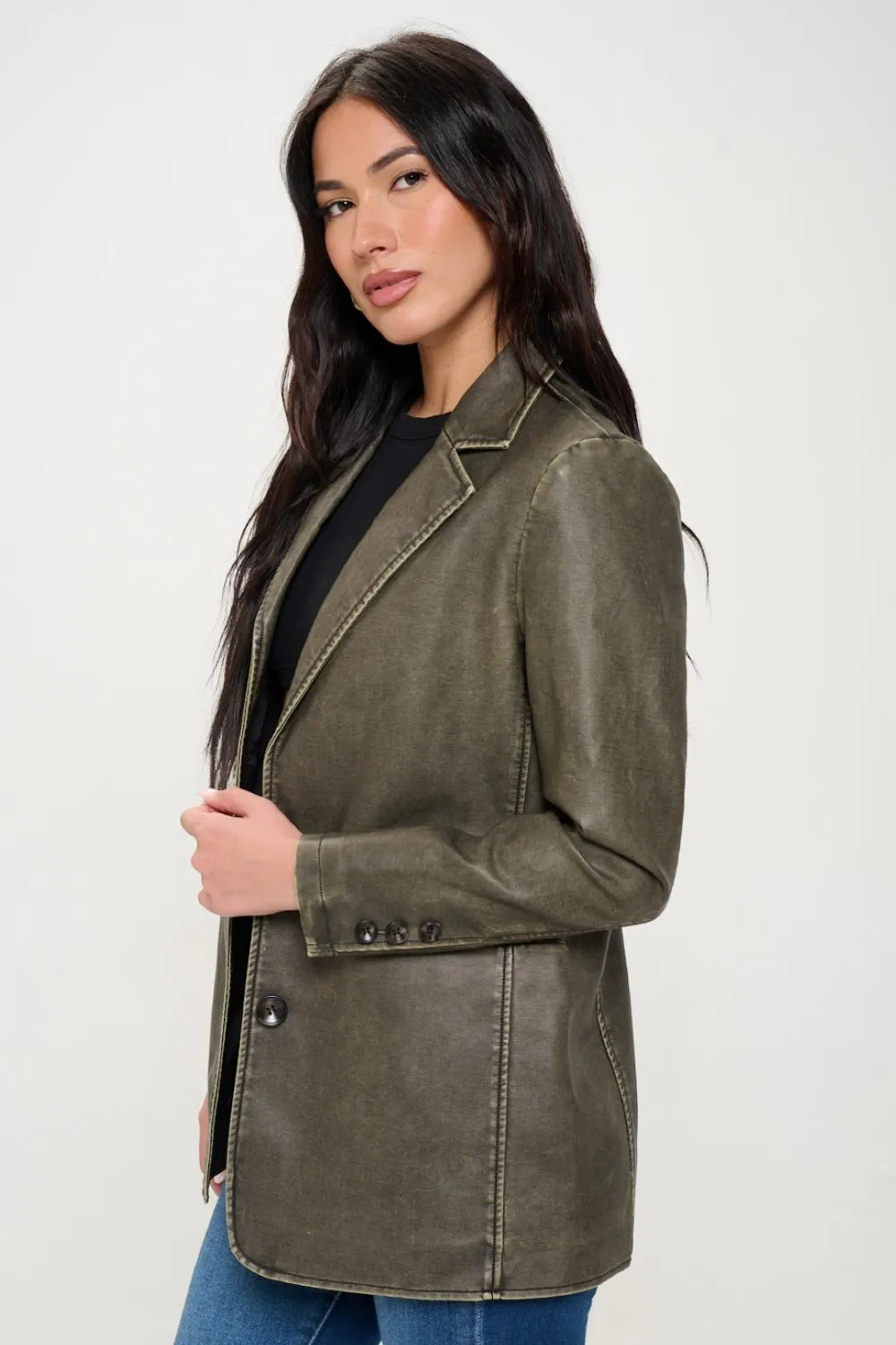 Coalition LA Single-Breasted Vegan Leather Blazer - Fashorio
