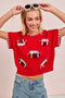 BiBi Gameday Sequin Football Embroidered Stitch Sweater RED WHITE - Fashorio