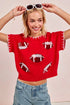 BiBi Gameday Sequin Football Embroidered Stitch Sweater RED WHITE - Fashorio