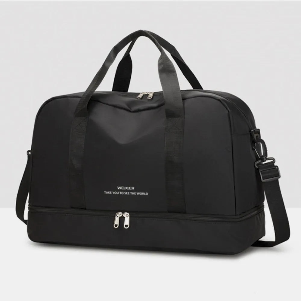 Detachable Strap Nylon Oversize Travel Bag Black One Size - Fashorio