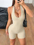 Halter Neck Ribbed Athletic Romper Khaki - Fashorio