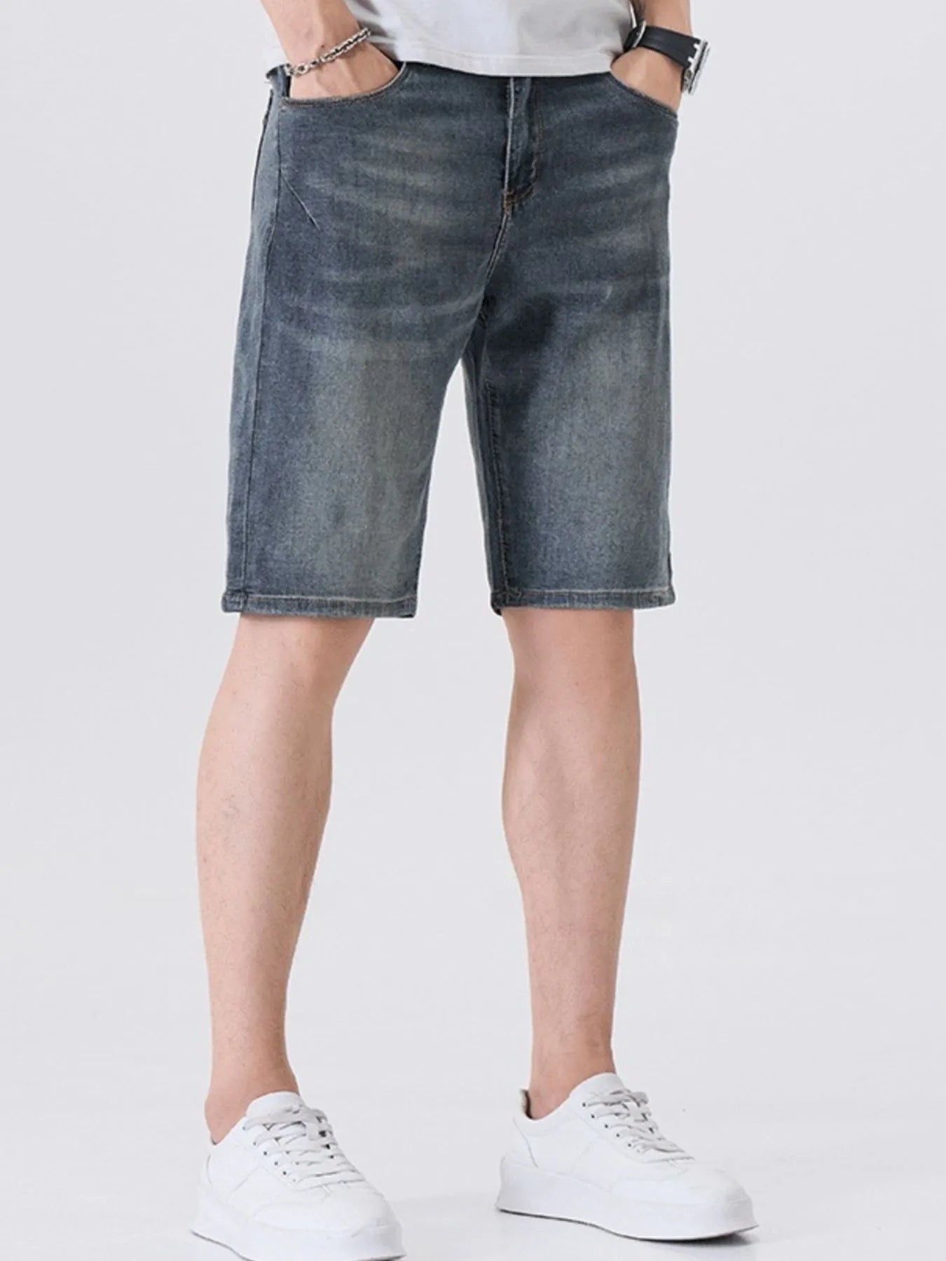 Men's Washed Denim Shorts with Pockets - Fashorio