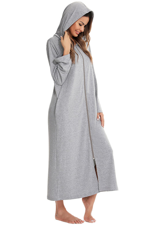 Zip Front Hooded Night Dress with Pockets - Fashorio