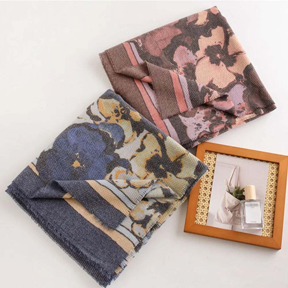 Printed Raw Hem Polyester Scarf - Fashorio