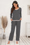 V-Neck Top and Pants Lounge Set Charcoal - Fashorio