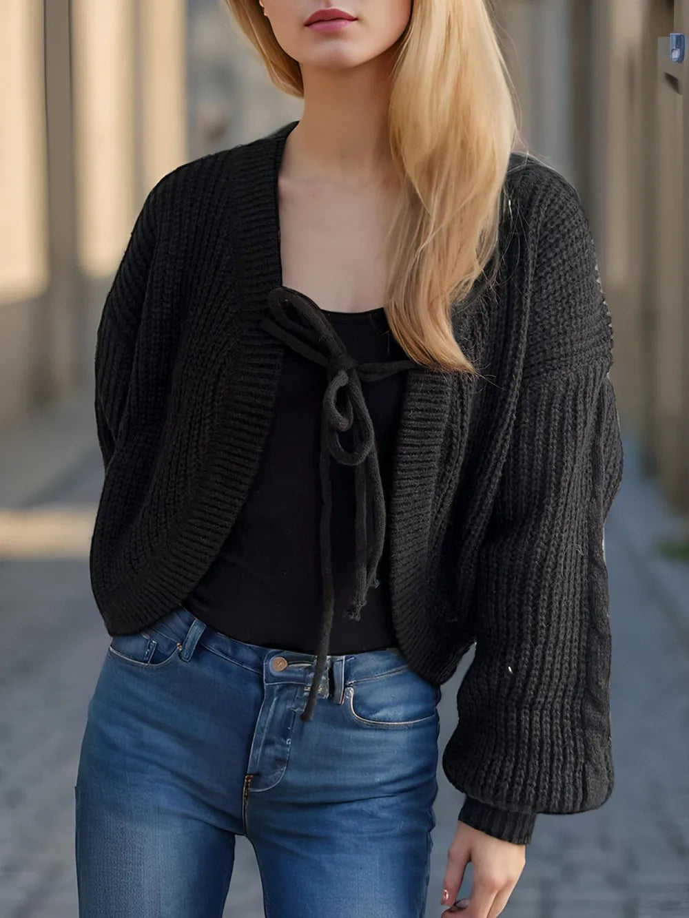 Tied Dropped Shoulder Long Sleeve Cardigan - Fashorio