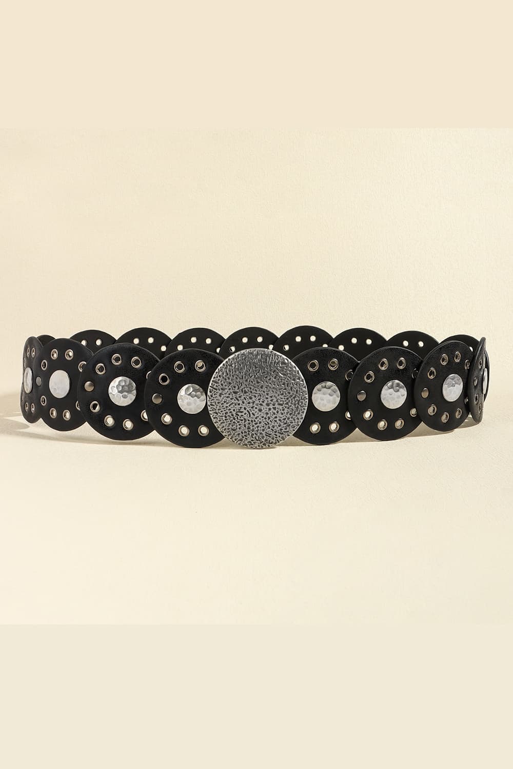 Round Shape PU Leather Belt Black Style A One Size - Fashorio