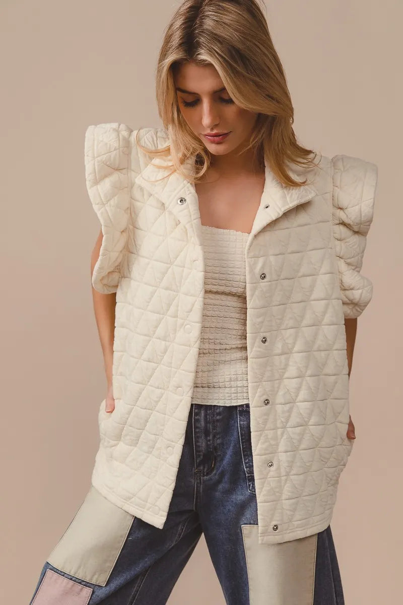BiBi Quilting Knit Ruffle Sleeve Vest - Fashorio