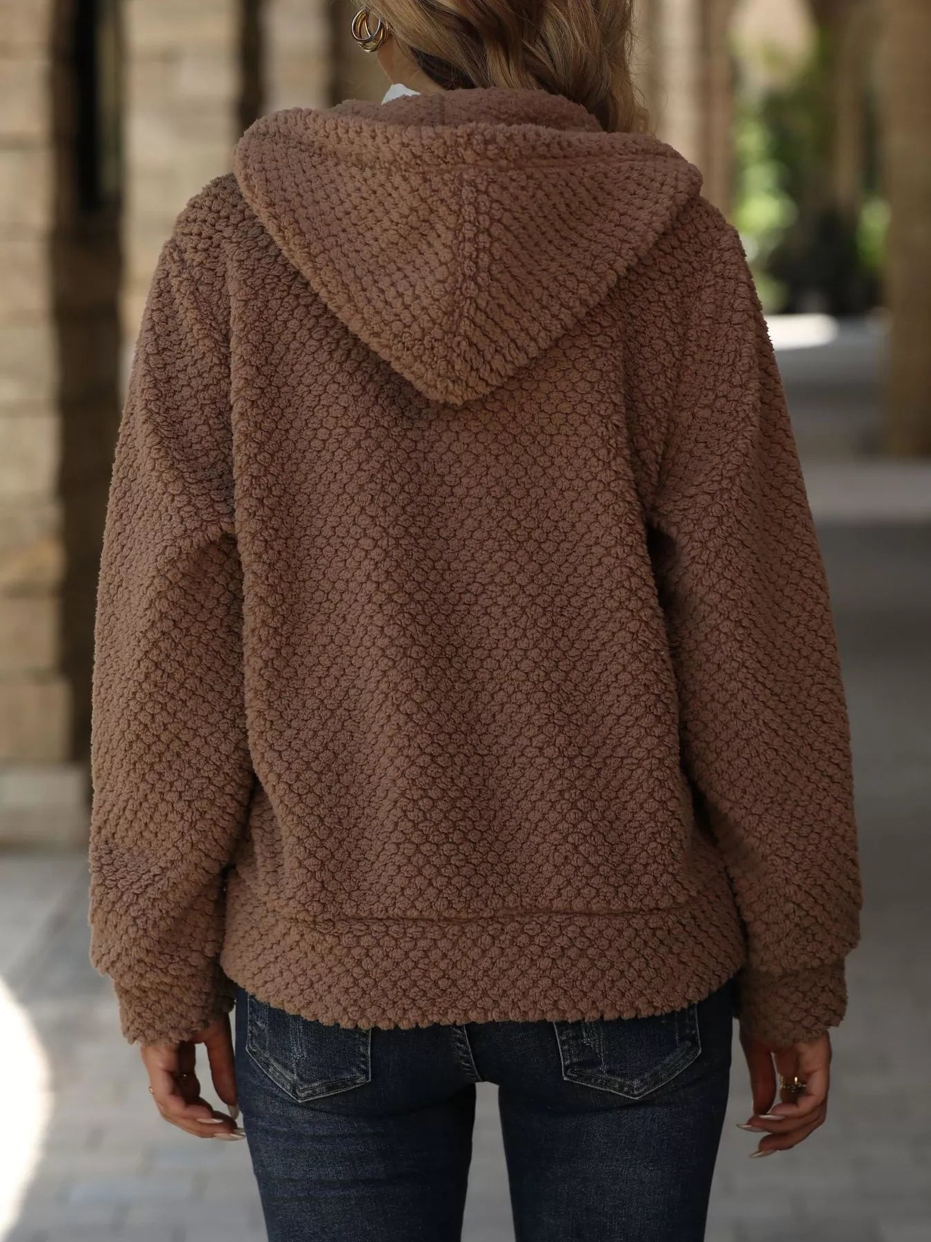 Textured Knit Zip-Up Hooded Outerwear - Fashorio