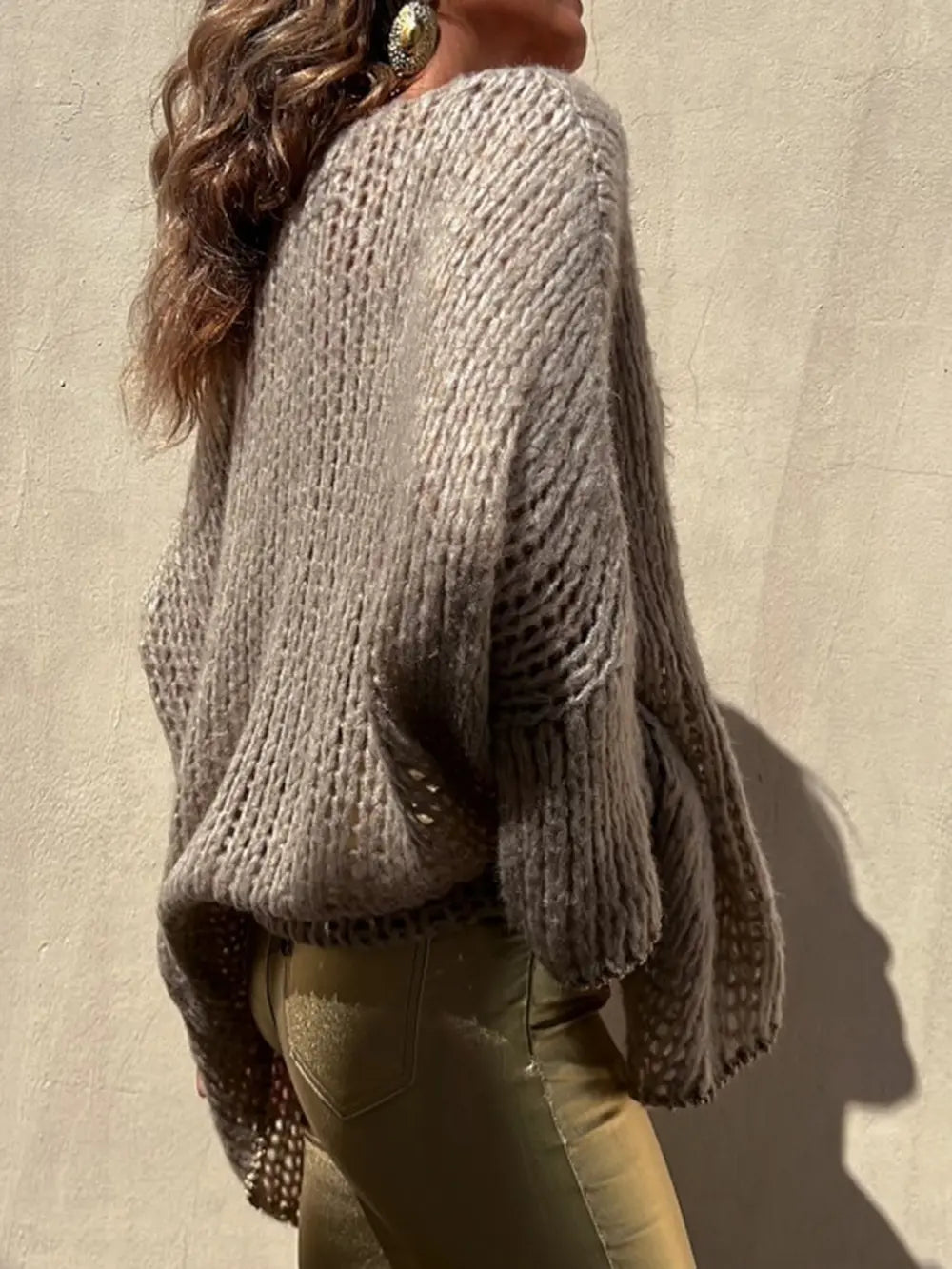 Contrast V-Neck Long Sleeve Sweater - Fashorio