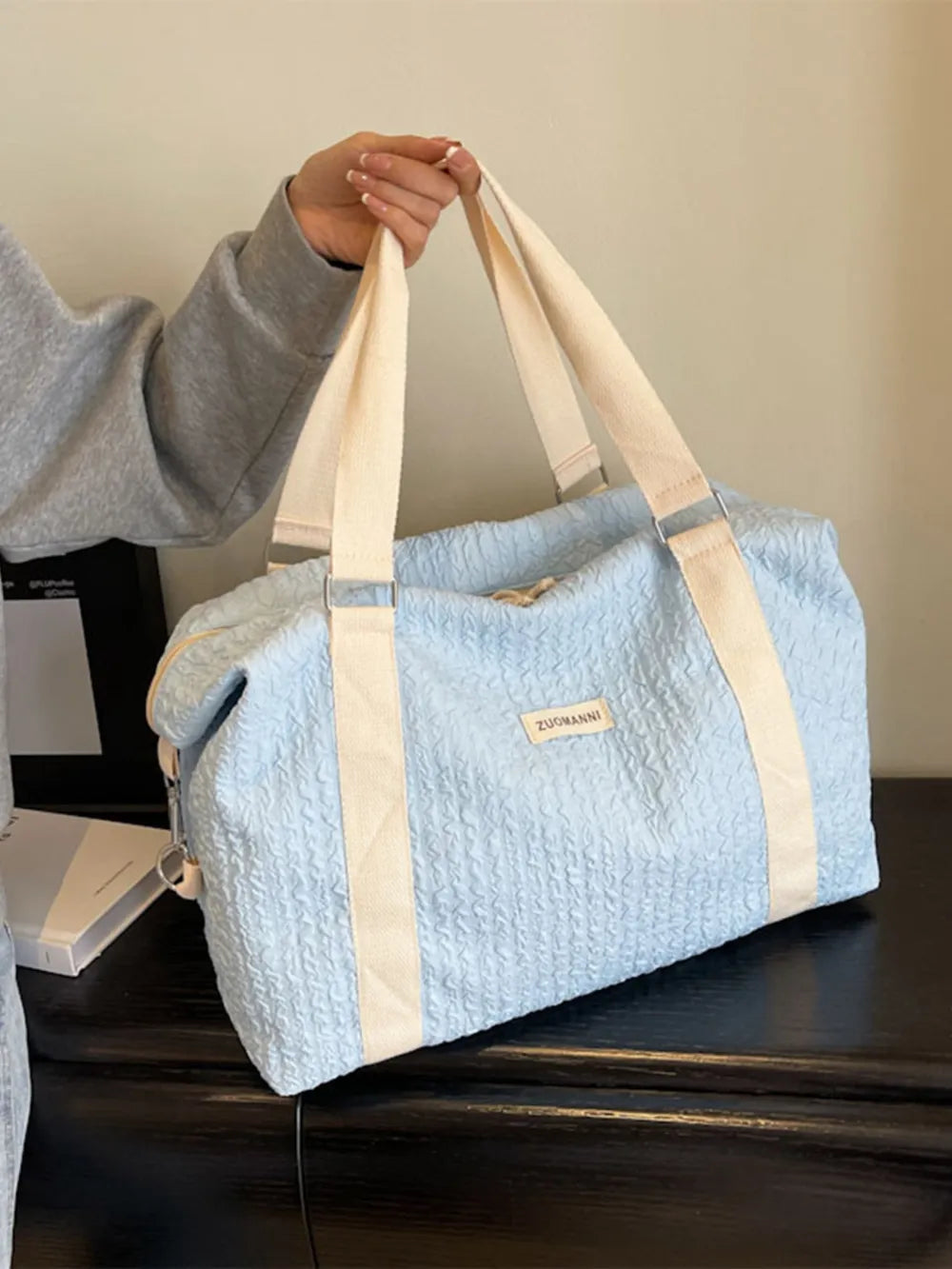 Texture Oxford Cloth Travel Bag Pastel Blue One Size - Fashorio