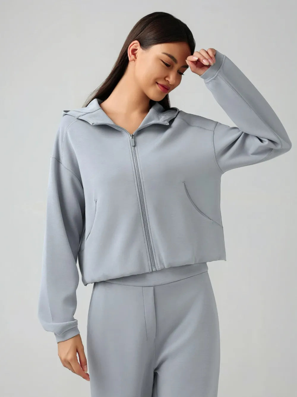 Millennia Zip Up Dropped Shouder Active Hooded - Fashorio
