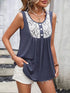 Lace Panel Scoop Neck Tank Blue - Fashorio