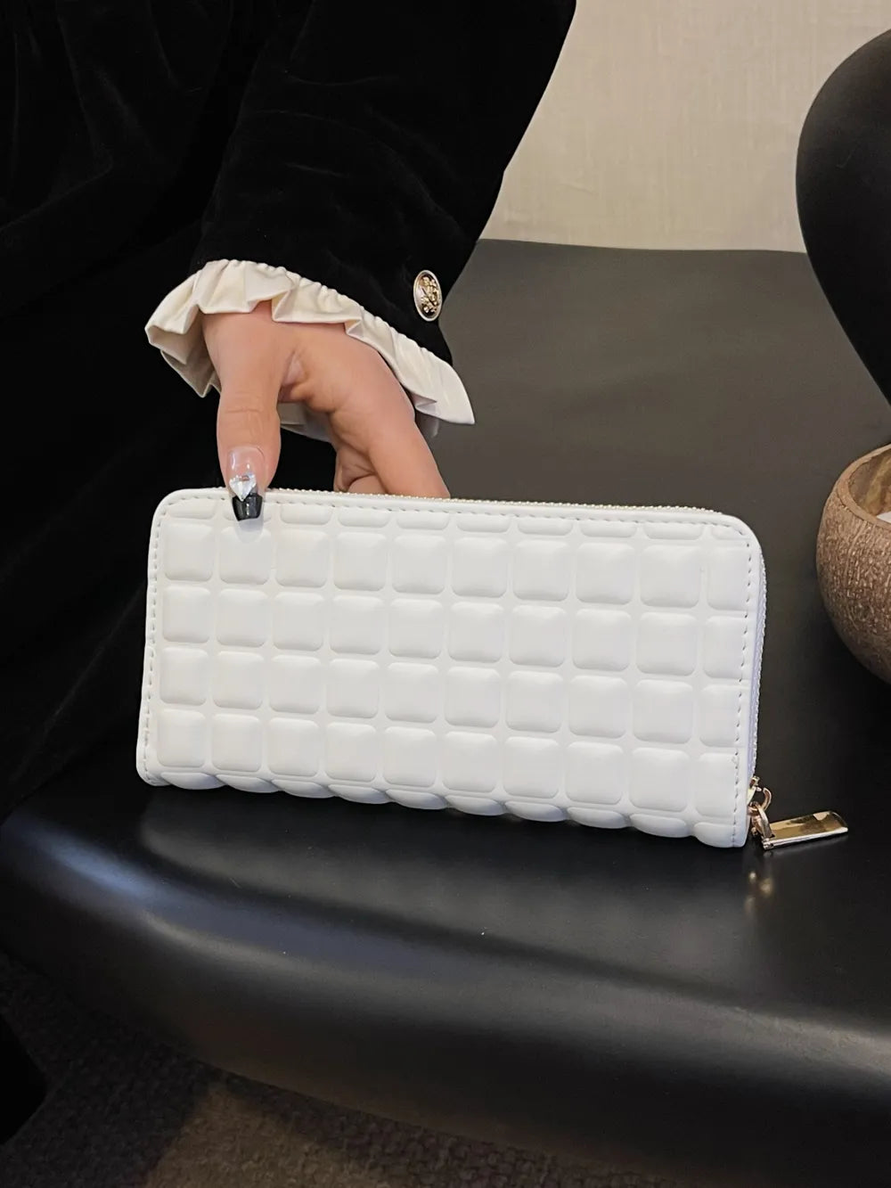 PU Leather Solid Color Wallet Beige One Size - Fashorio