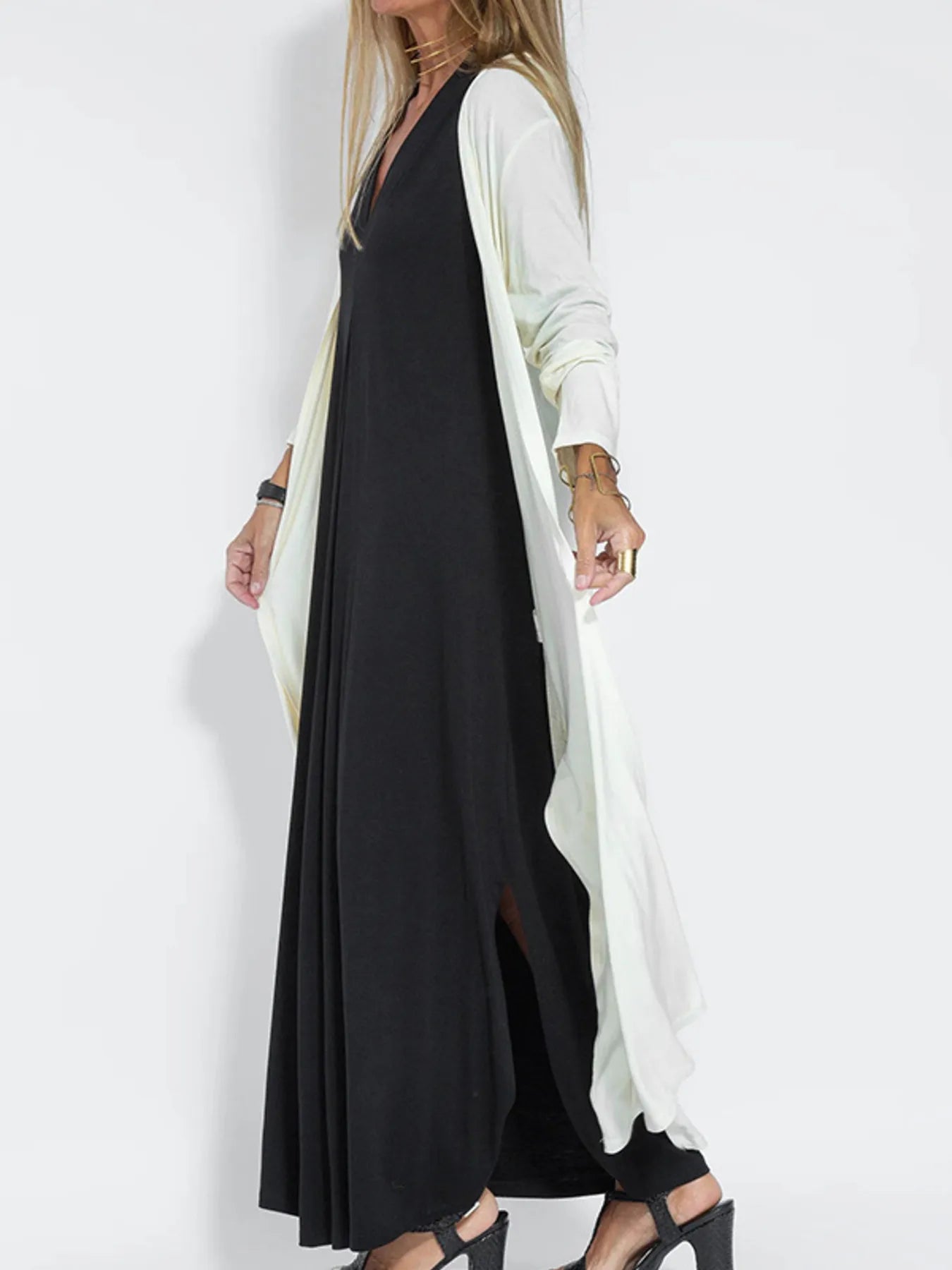 Full Size Open Front Side Slit Longline Cardigan Plus Size - Fashorio