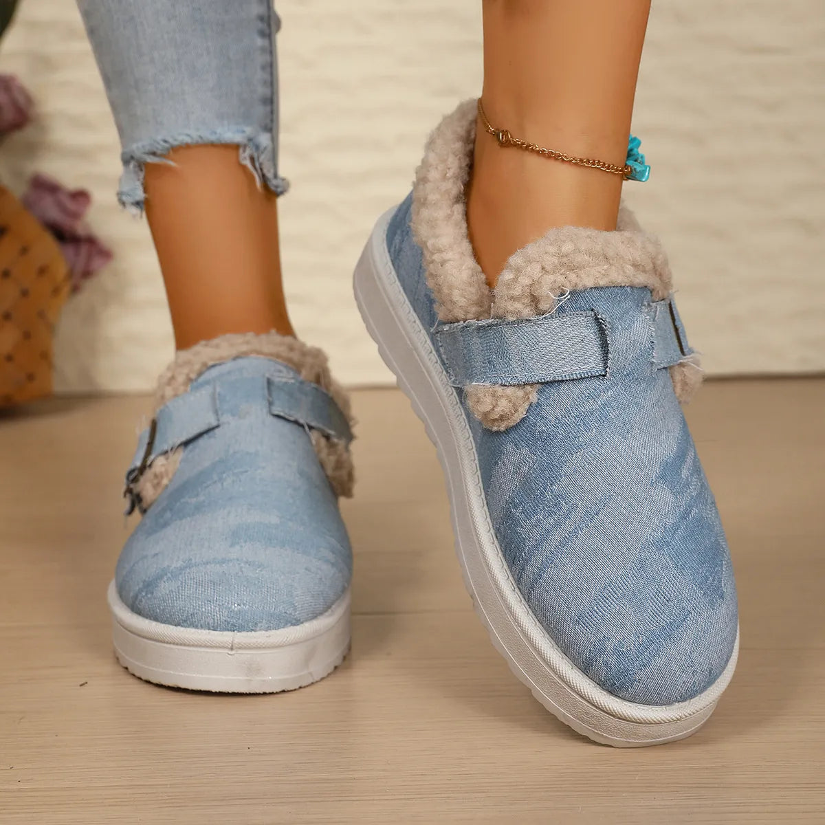 Round Toe Platform Ankle Boots Light Blue - Fashorio
